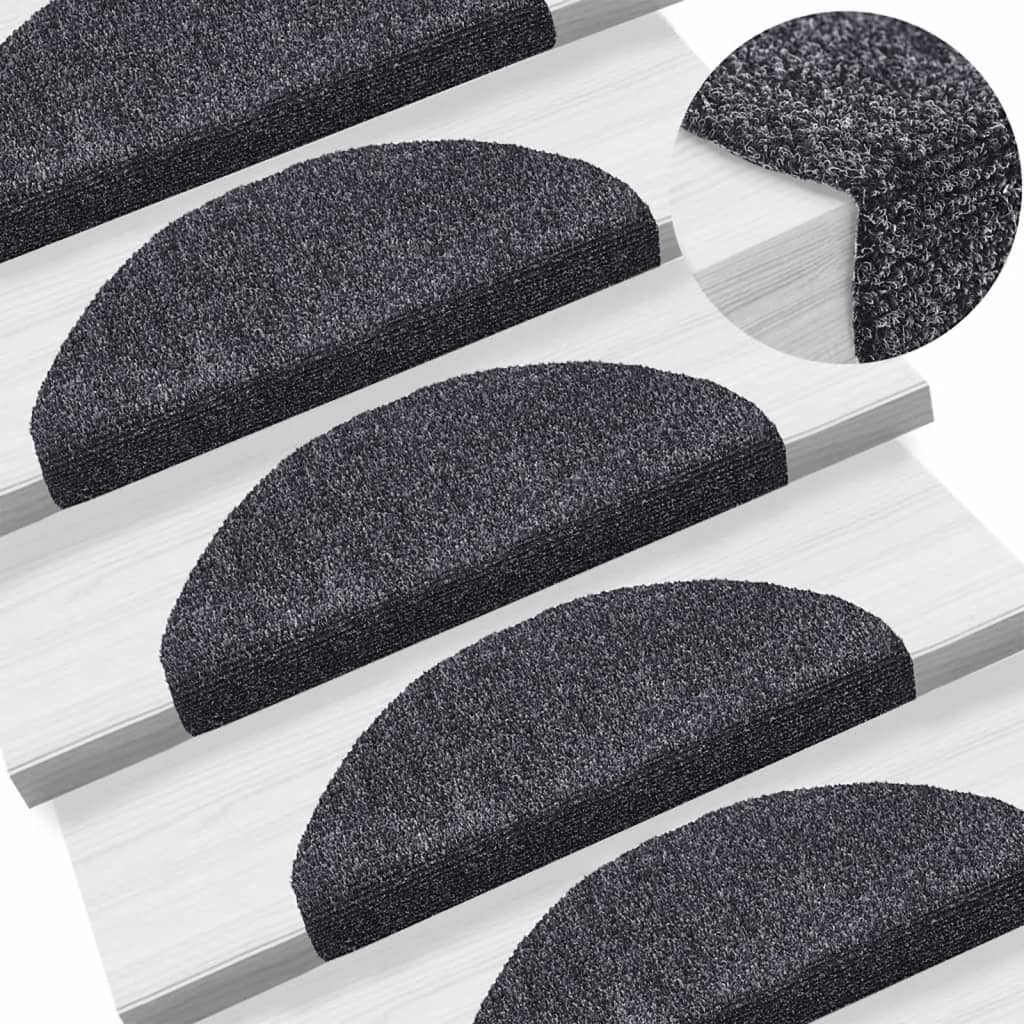vidaXL Lipnūs laiptų kilimėliai, 15 vnt., 65x21x4cm, t. pilkos spalvos