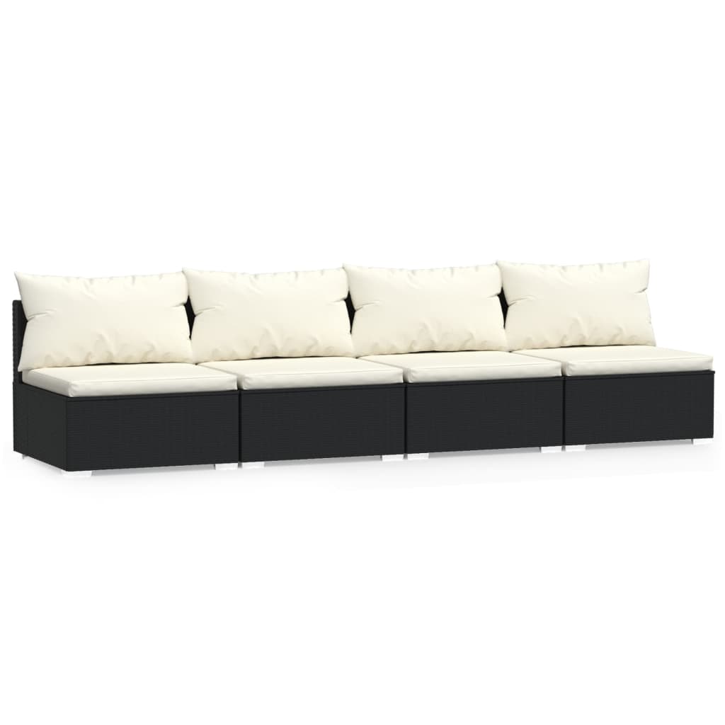 vidaXL Keturvietė sofa su pagalvėlėmis, juodos spalvos, poliratanas