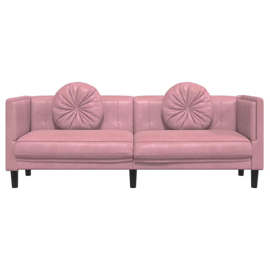 vidaXL Trivietė sofa su pagalvėlėmis, rožinės spalvos, aksomas