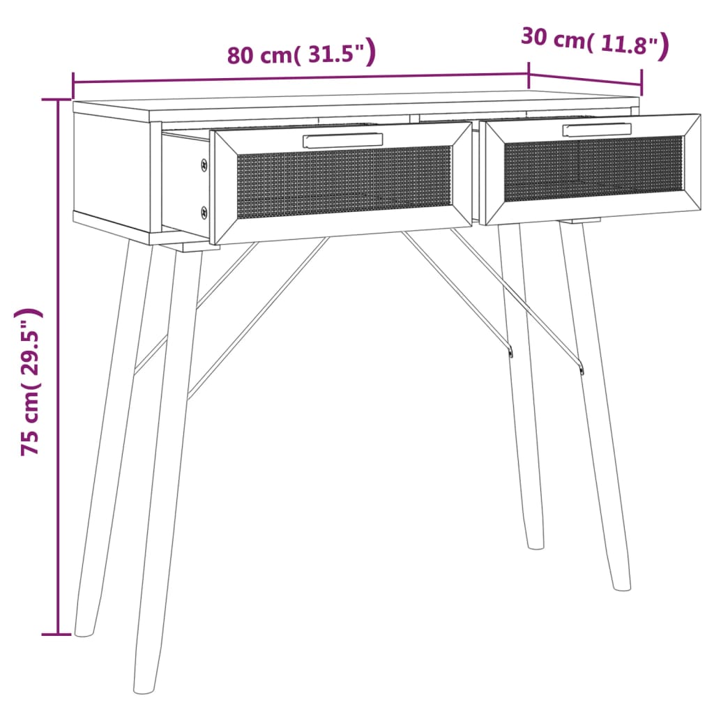 vidaXL Konsolinis staliukas, baltas, 80x30x75cm, pušis ir ratanas