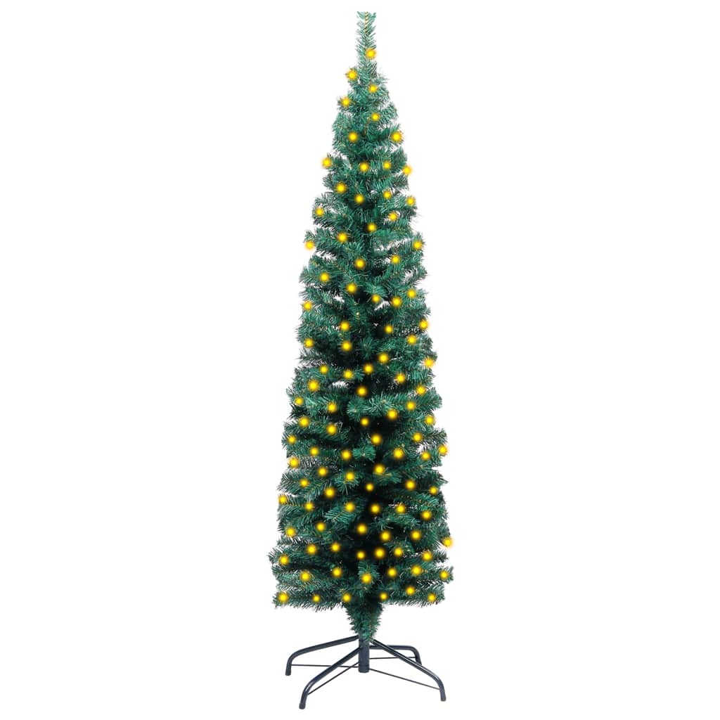 vidaXL Dirbtinė plona Kalėdų eglutė su stovu, žalia, 120cm, PVC