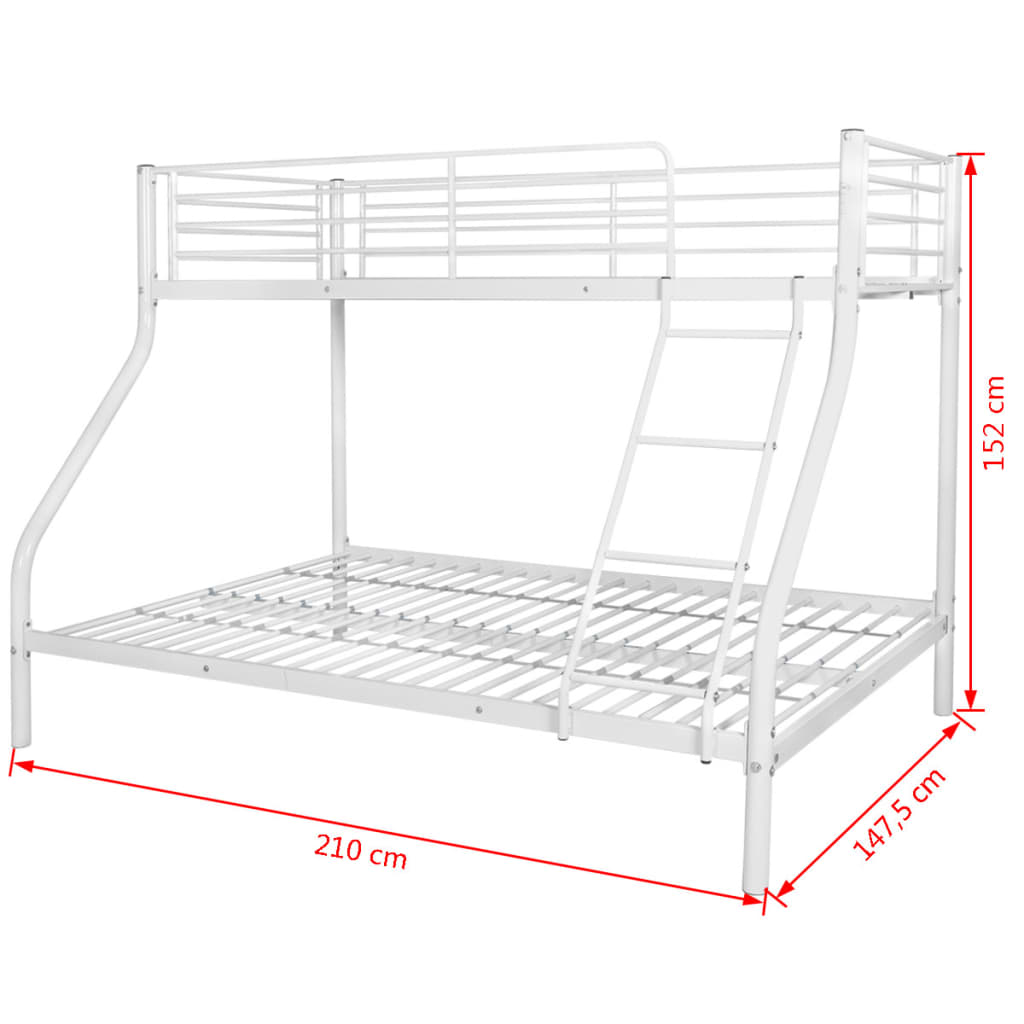 vidaXL Dviaukštės lovos rėmas, baltas, 140x200/90x200cm, metalas