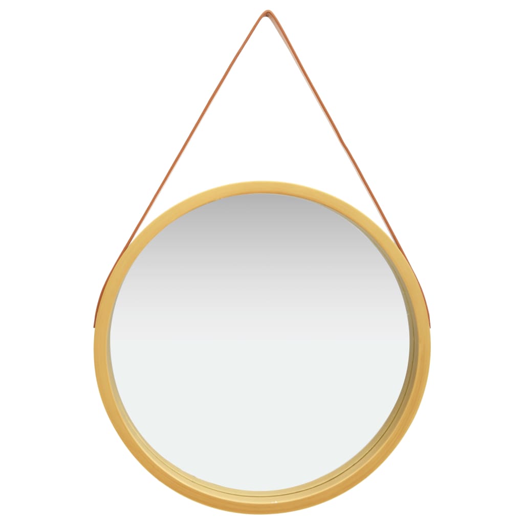 vidaXL Sieninis veidrodis su dirželiu, auksinės spalvos, 60cm