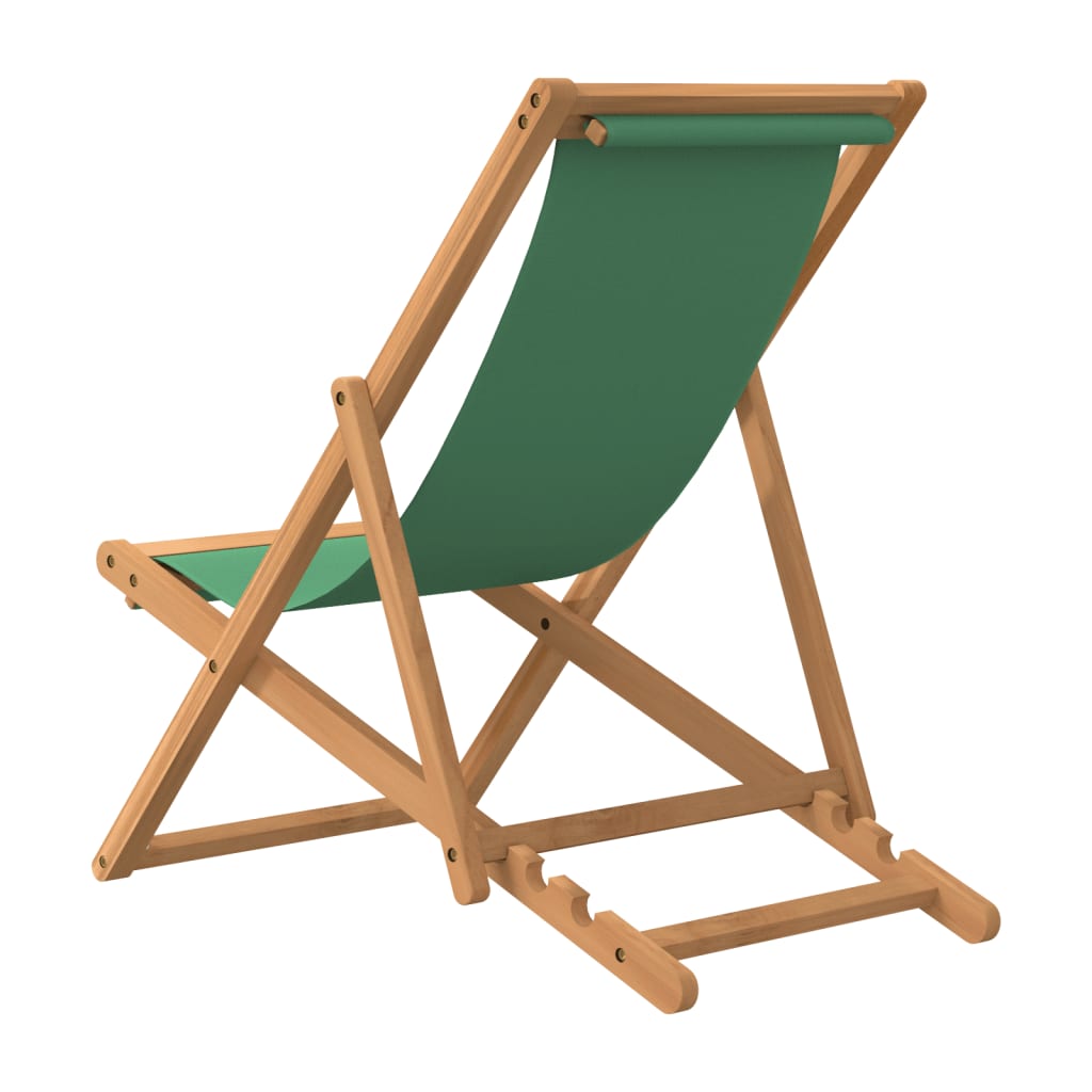 vidaXL Sulankstoma paplūdimio kėdė, žalia, tikmedžio medienos masyvas