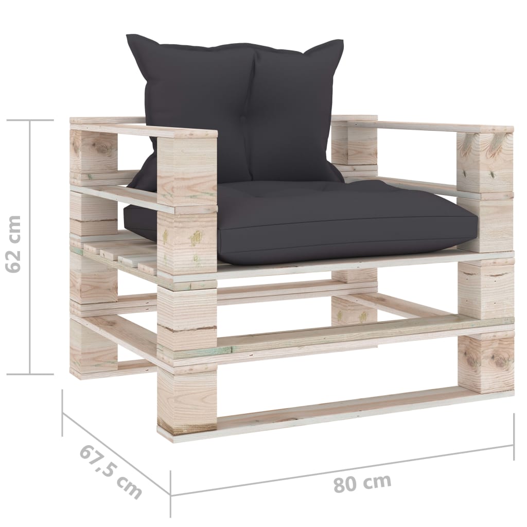 vidaXL Sodo sofa iš palečių su antracito pagalvėlėmis, pušies mediena