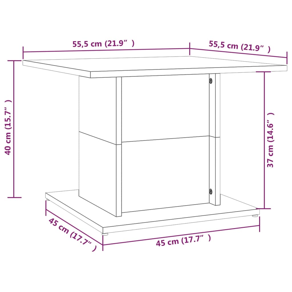 vidaXL Kavos staliukas, pilkos ąžuolo spalvos, 55,5x55,5x40cm, MDP