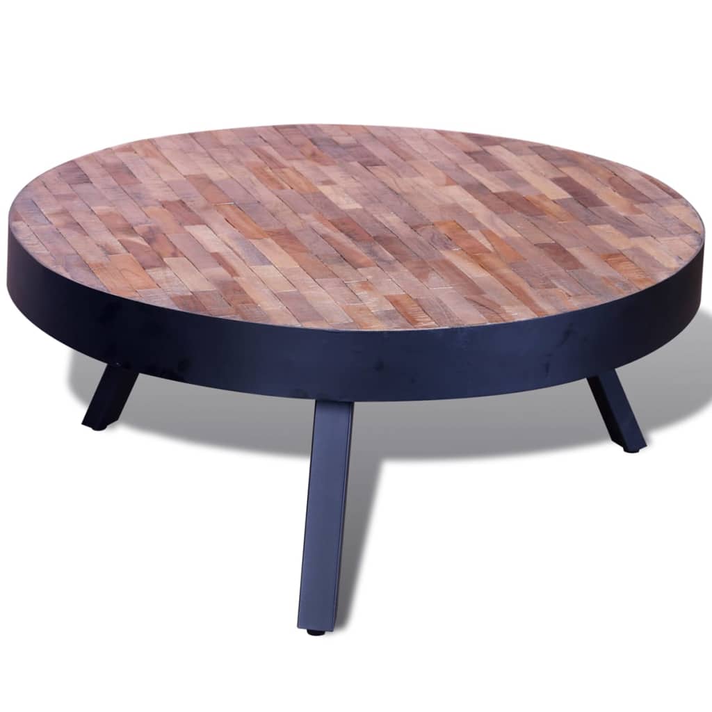 vidaXL Kavos staliukas, apvalus, perdirbta tikmedžio mediena