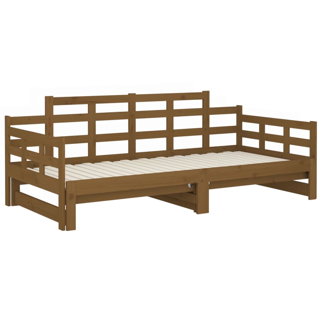 vidaXL Ištraukiama lova, medaus ruda, 2x(90x200)cm, pušies masyvas