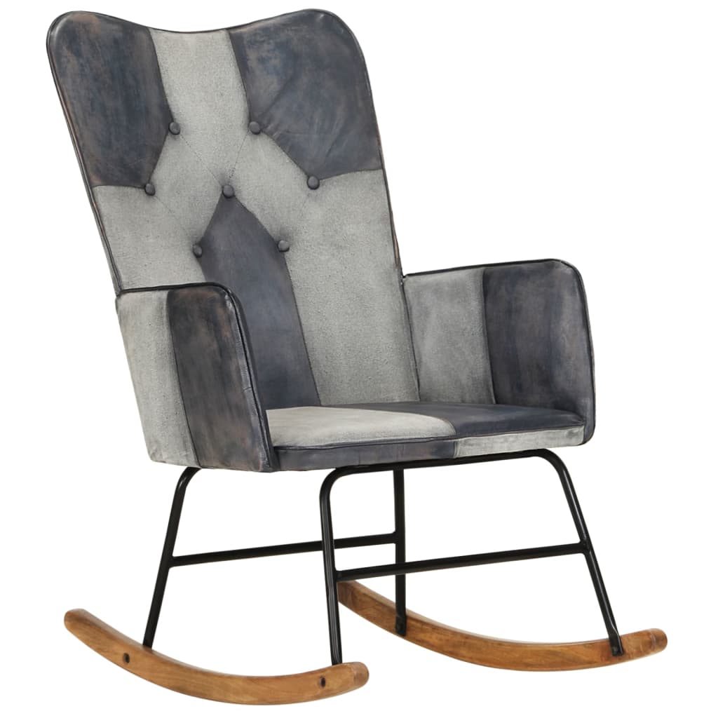 vidaXL Supama kėdė, pilkos spalvos, tikra oda ir drobė