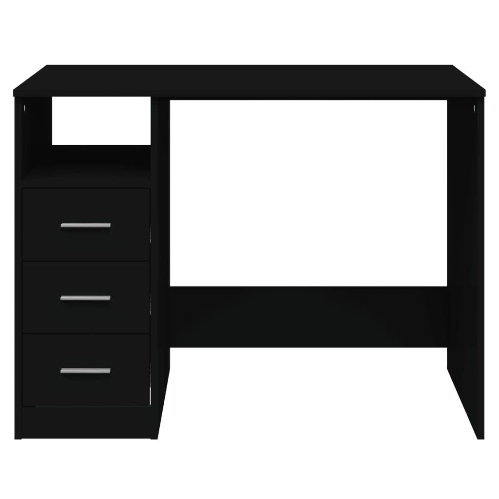 vidaXL Rašomasis stalas su stalčiais, juodas, 102x50x76cm, mediena