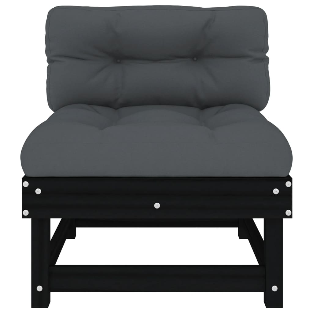 vidaXL Vidurinės sofos dalys su pagalvėlėmis, 2vnt., juodos, pušis