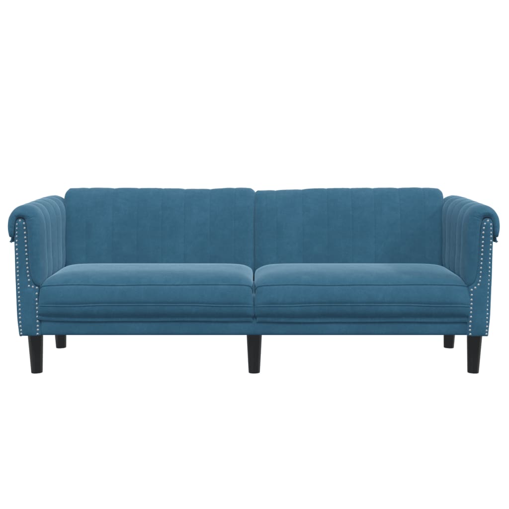 vidaXL Trivietė sofa, mėlynos spalvos, aksomas