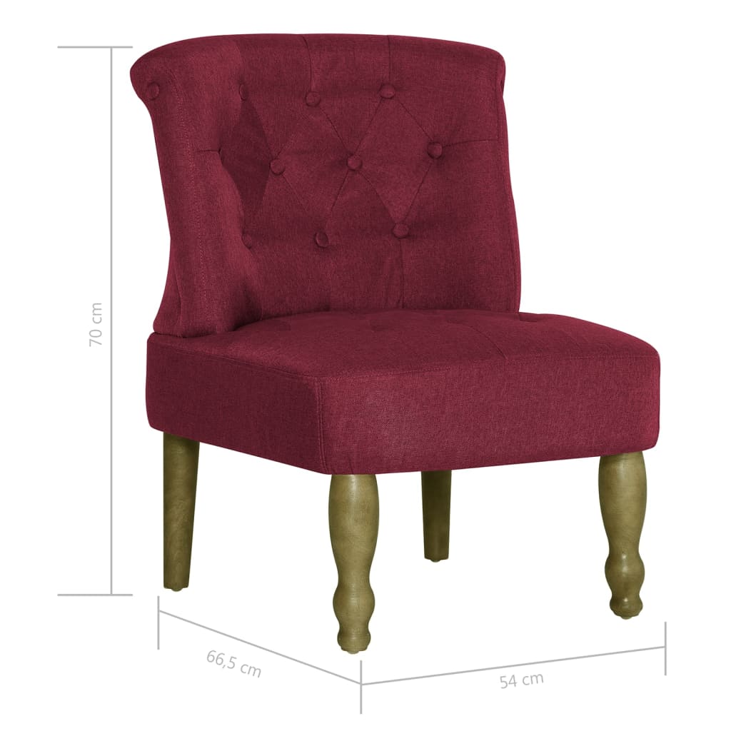 vidaXL Prancūziško stiliaus kėdės, 2vnt., raud. vyno sp., audinys