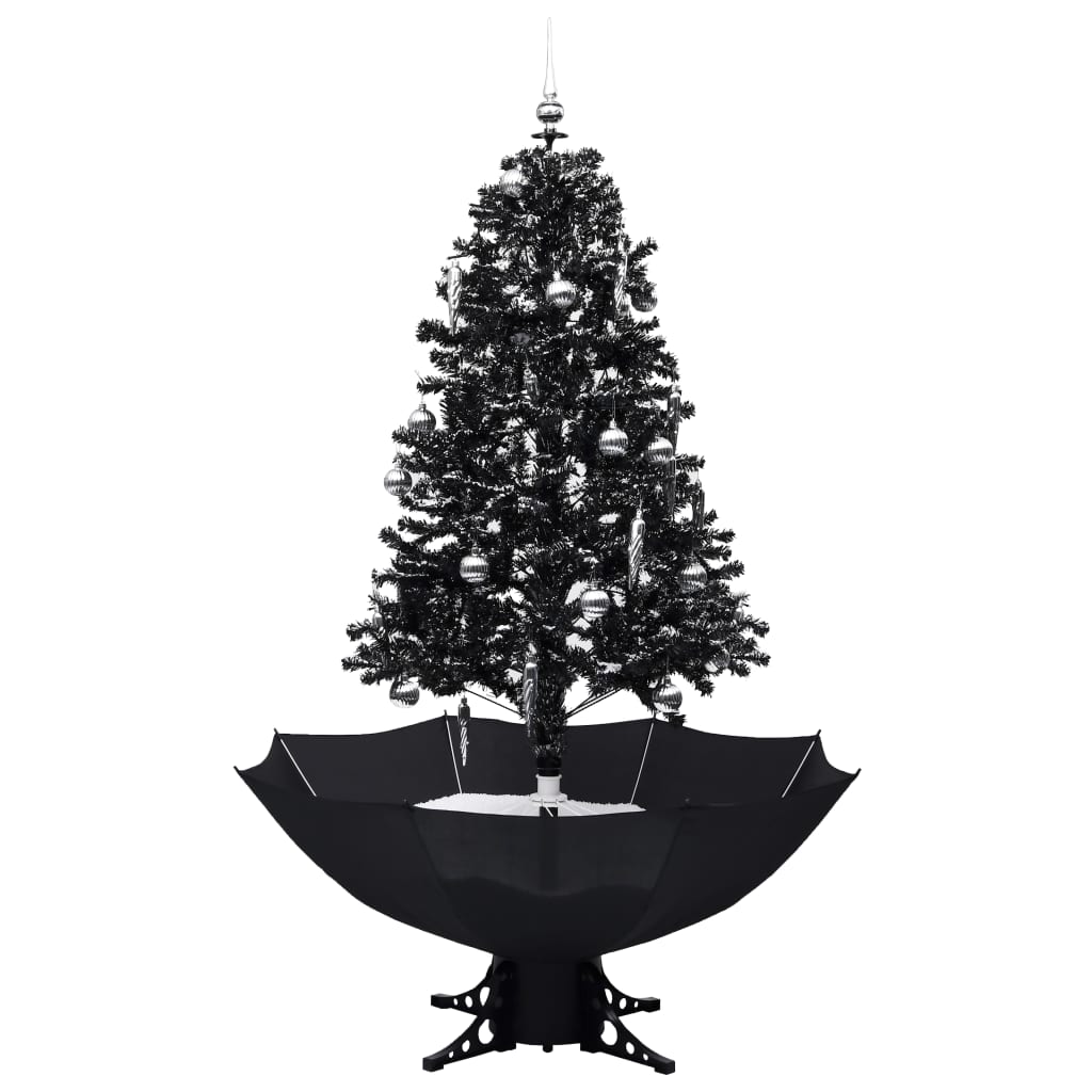 vidaXL Eglutė su sniego funkcija ir skėčio pagrindu, juoda, 170cm, PVC