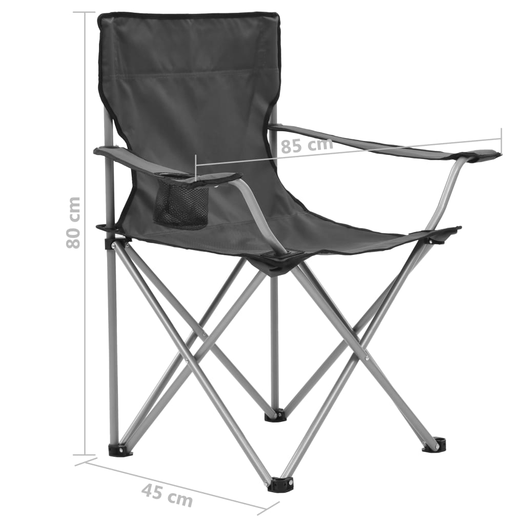 vidaXL Stovyklavimui skirtas stalo ir kėdžių kompl., 3 d., pilkas
