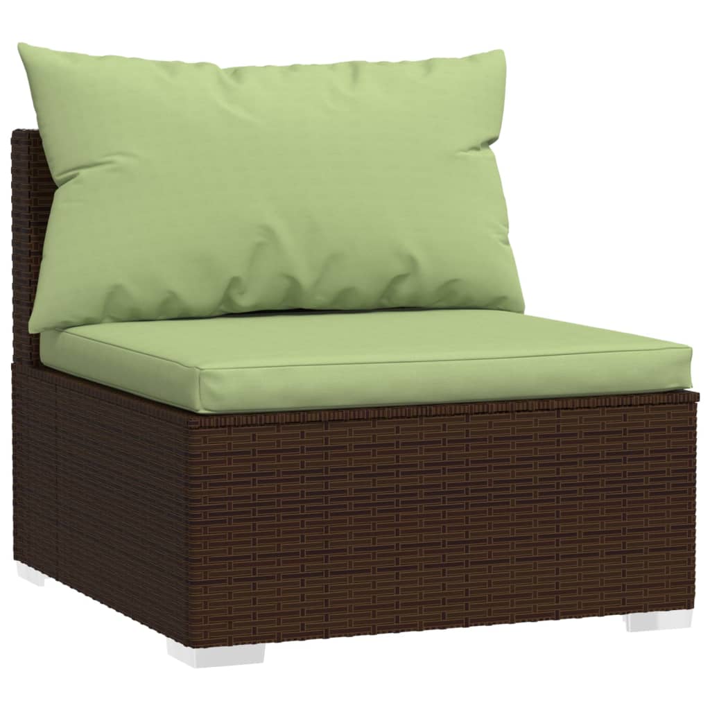 vidaXL Trivietė sofa su pagalvėlėmis, rudos spalvos, poliratanas