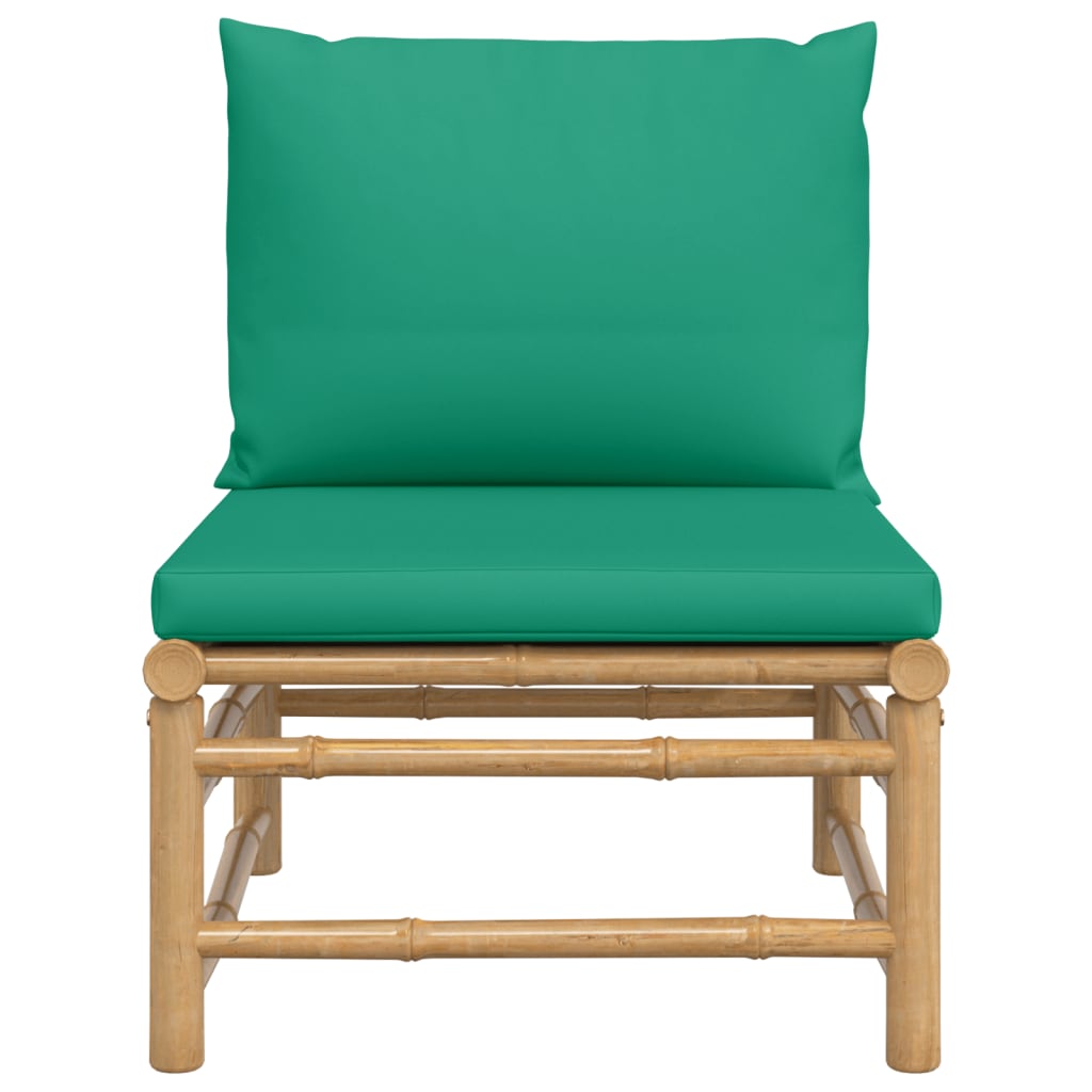vidaXL Vidurinė sodo sofos dalis su žaliomis pagalvėlėmis, bambukas