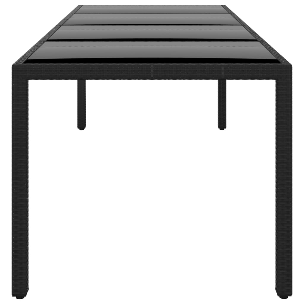 vidaXL Sodo stalas, juodas, 250x100x75cm, stiklas ir poliratanas