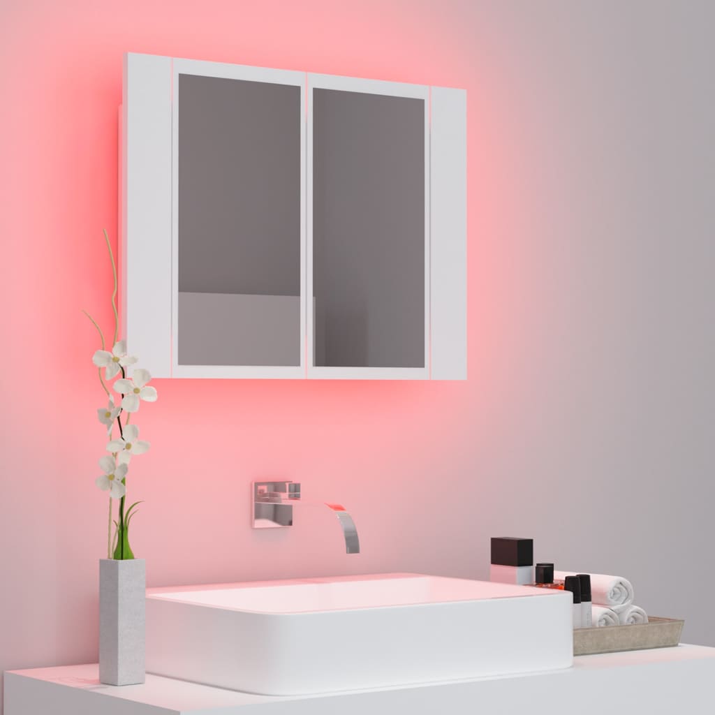 vidaXL Veidrodinė vonios spintelė su LED, balta, 60x12x45cm, akrilas