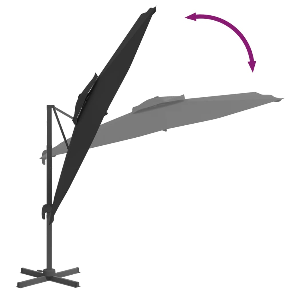 vidaXL Gembės formos skėtis su dvigubu viršumi, juodas, 400x300cm