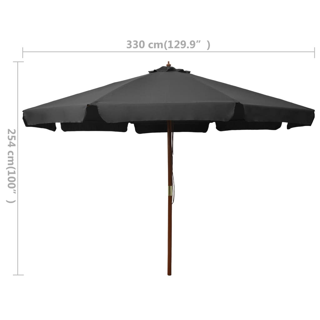 vidaXL Lauko skėtis su mediniu stulpu, antracito spalvos, 330cm