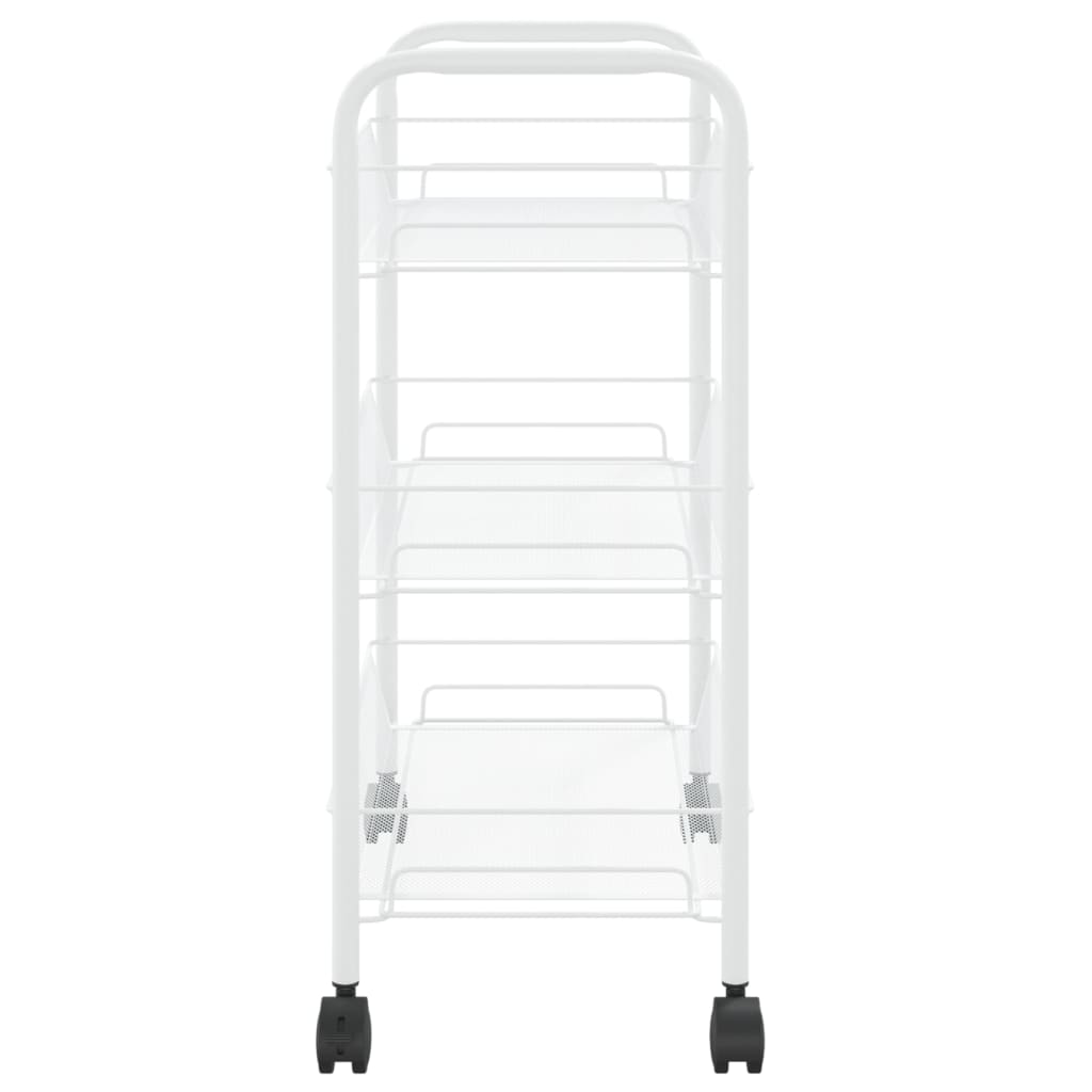 vidaXL Virtuvės vežimėlis, 3 aukštų, baltas, 46x26x64cm, geležis