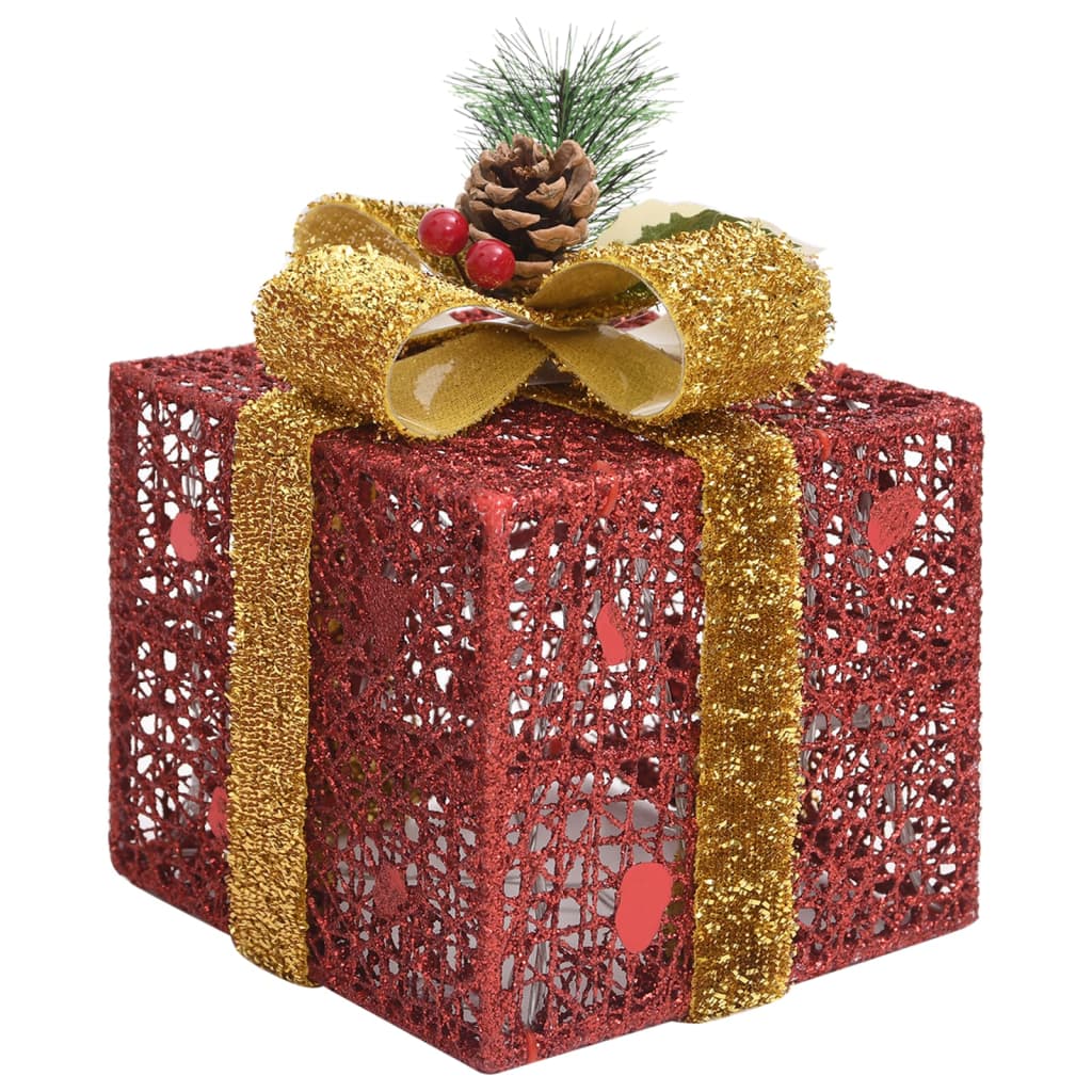 vidaXL Kalėdų dekoracija dovanų dėžutės, 3vnt., raudonos spalvos