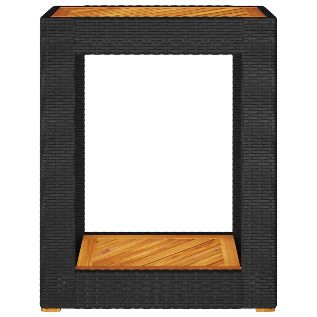 vidaXL Stalas su mediniu stalviršiu, juodas, 60x40x75cm, poliratanas