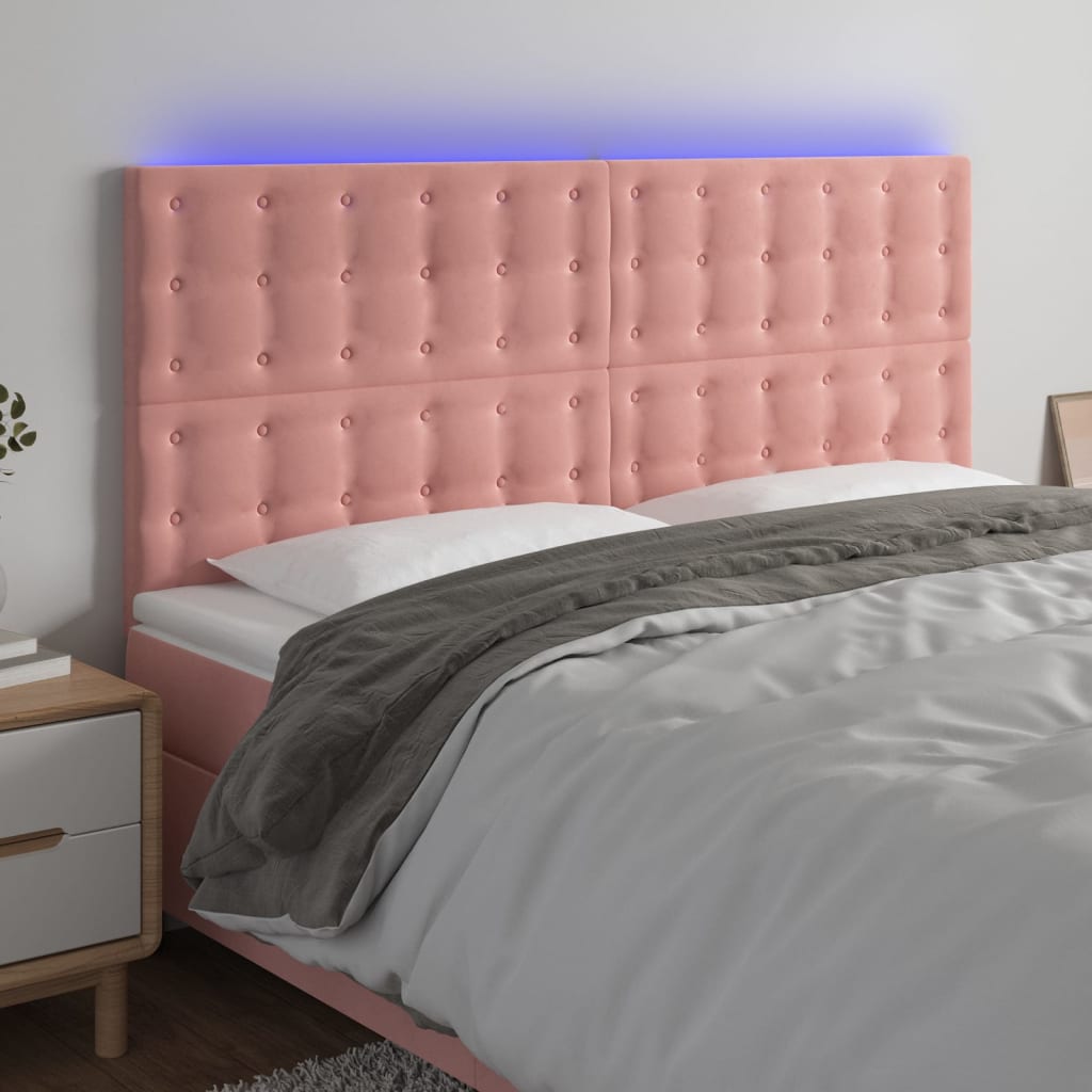 vidaXL Galvūgalis su LED, rožinės spalvos, 200x5x118/128cm, aksomas