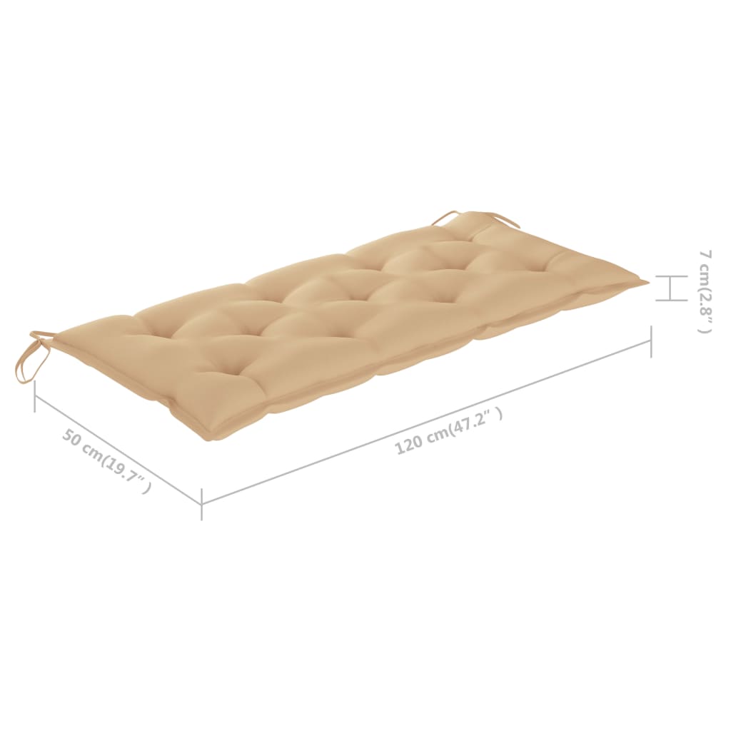 vidaXL Supamas suoliukas su smėlio spalvos pagalvėle, 120cm, tikmedis