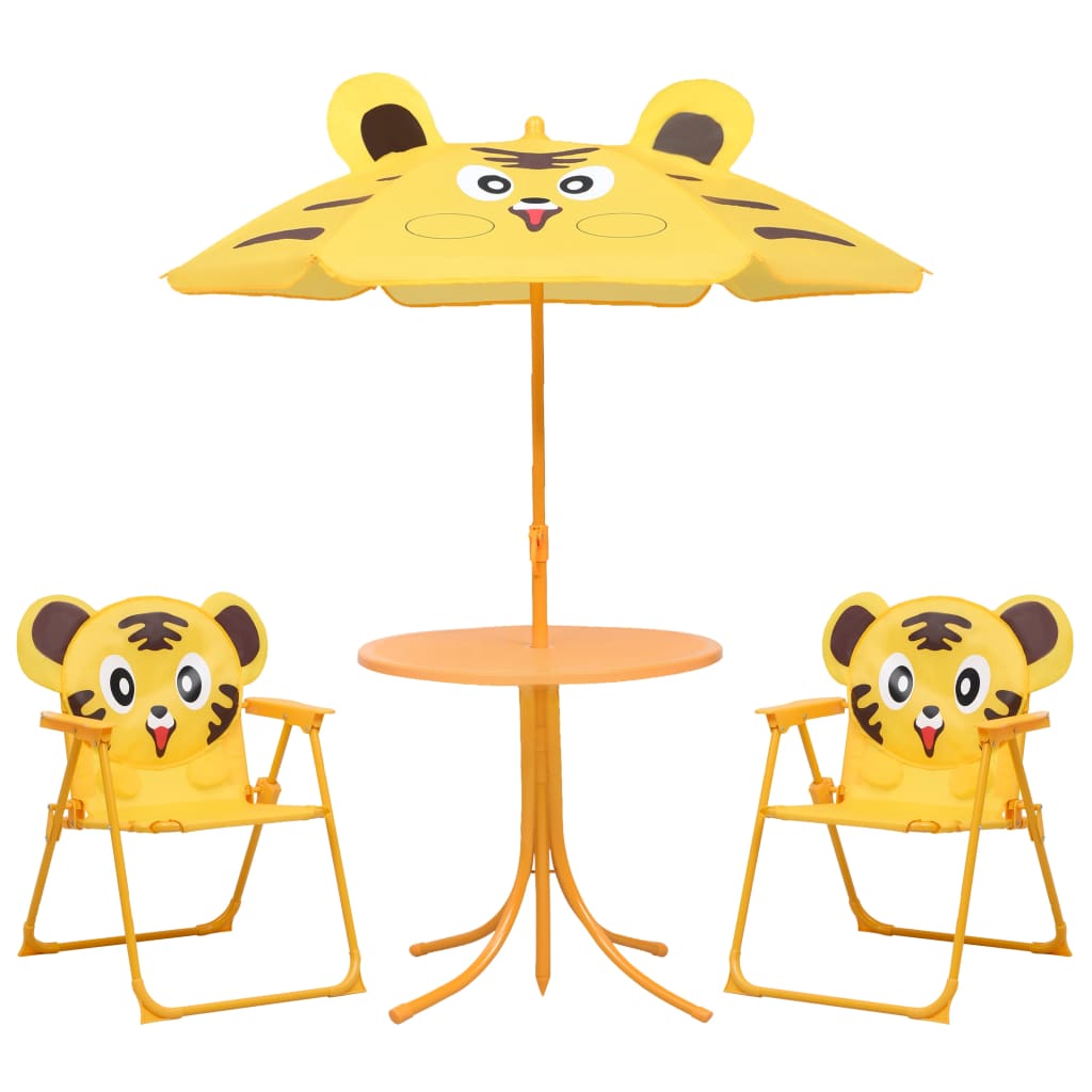 vidaXL Vaikiškas bistro baldų komplektas su skėčiu, 3 dalių, geltonas