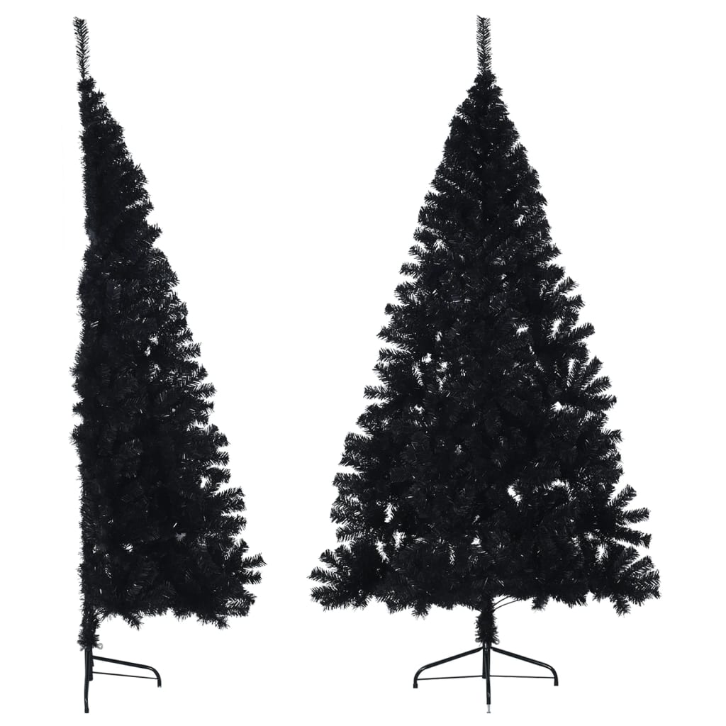 vidaXL Dirbtinė pusinė Kalėdų eglutė su stovu, juoda, 210cm, PVC