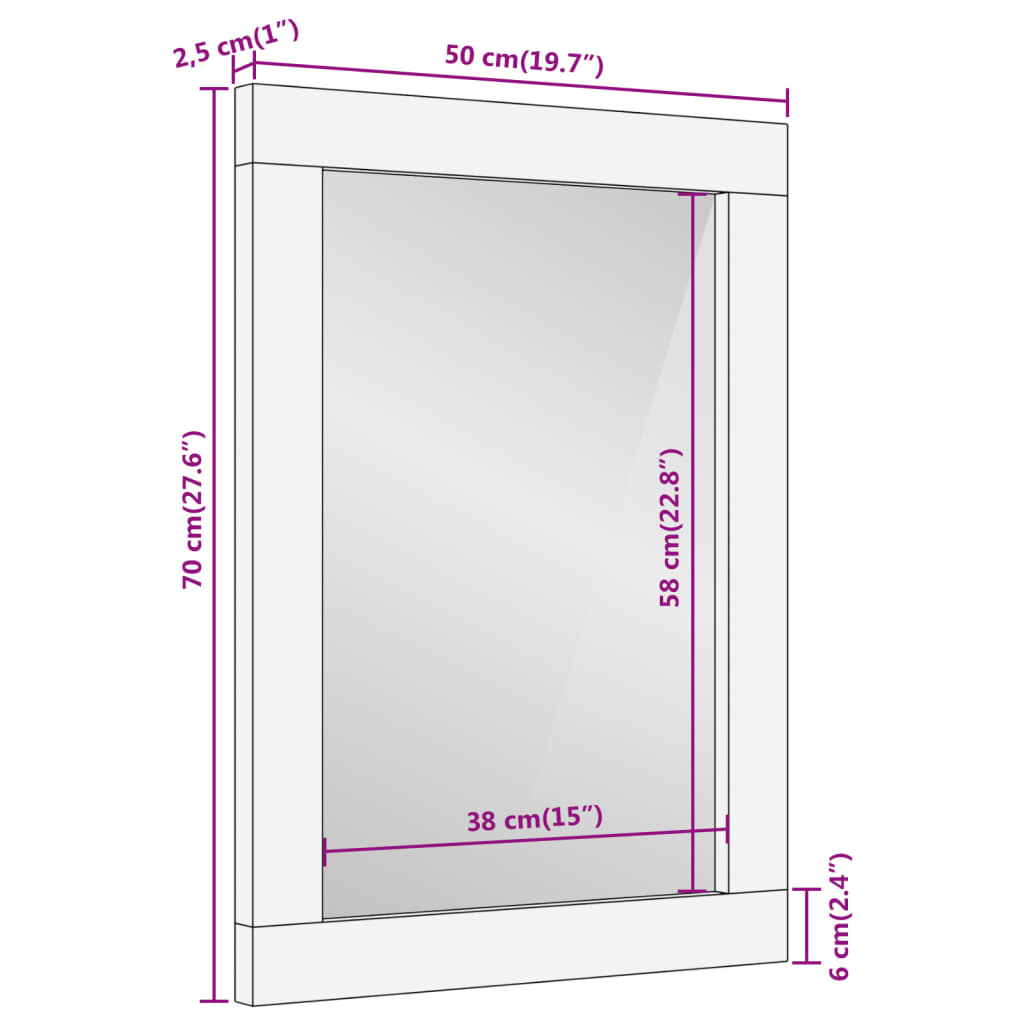 vidaXL Vonios veidrodis, 50x70x2,5cm, mango masyvas ir stiklas