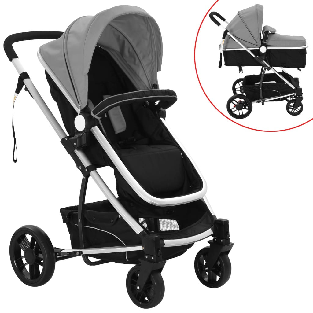 vidaXL 2-in-1 Vaikiškas sulankstomas vežimėlis, aliuminis, pilkas/juodas