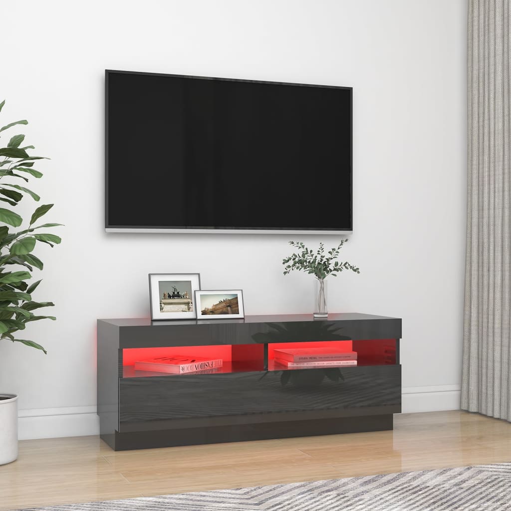vidaXL TV spintelė su LED apšvietimu, pilka, 100x35x40cm, blizgi