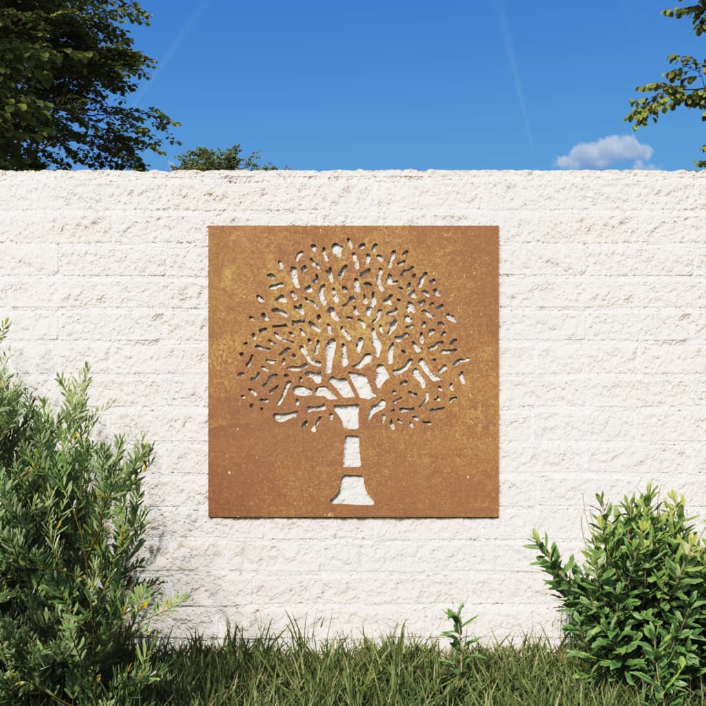 vidaXL Sodo sienos dekoracija, 55x55cm, corten plienas, medžio dizaino