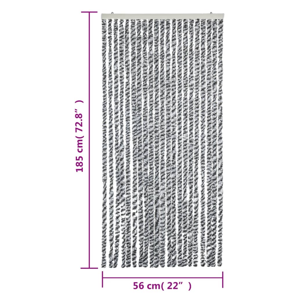 vidaXL Užuolaida nuo musių, pilka/juoda/balta, 56x185cm, šenilis
