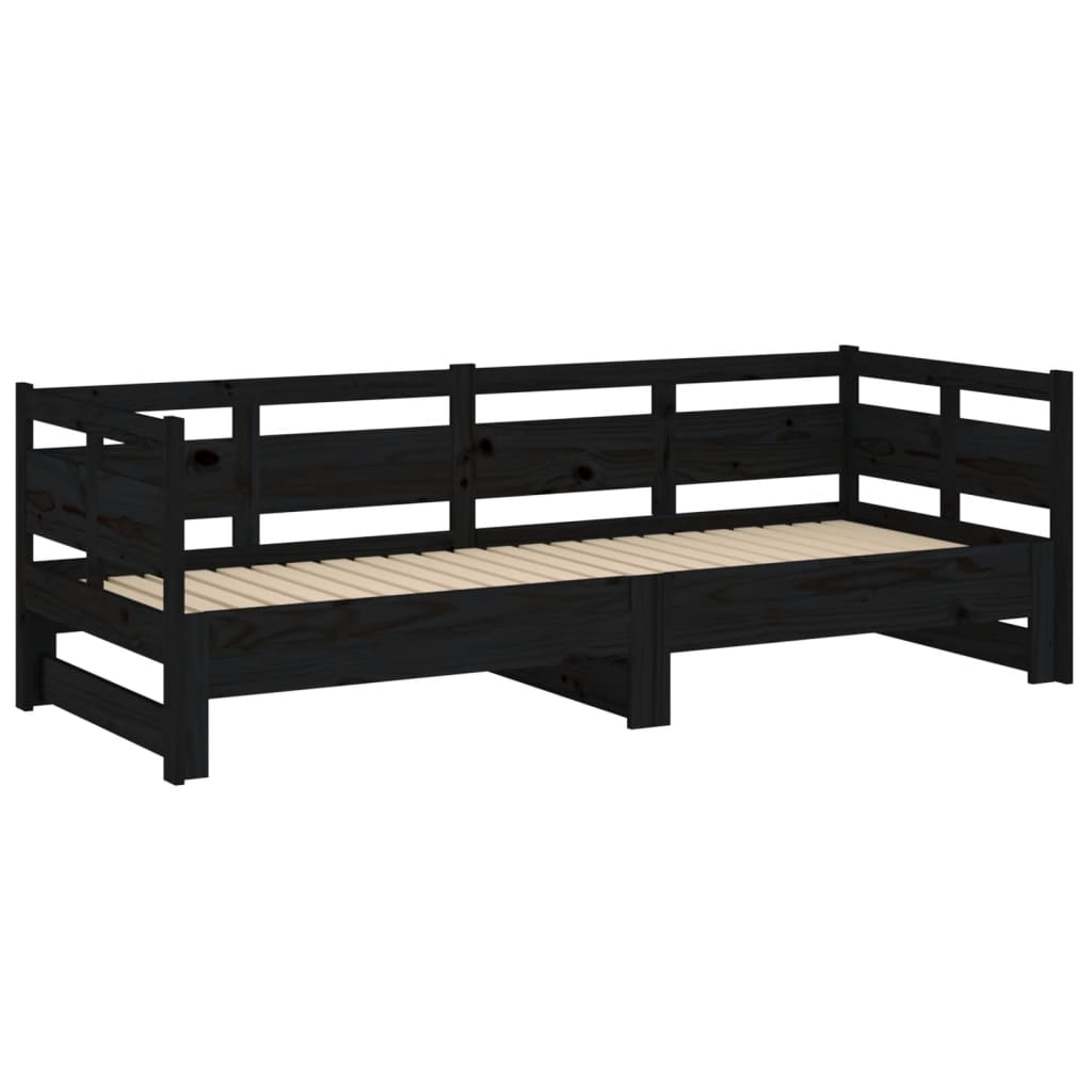 vidaXL Ištraukiama lova, juoda, 2x(80x200)cm, pušies medienos masyvas