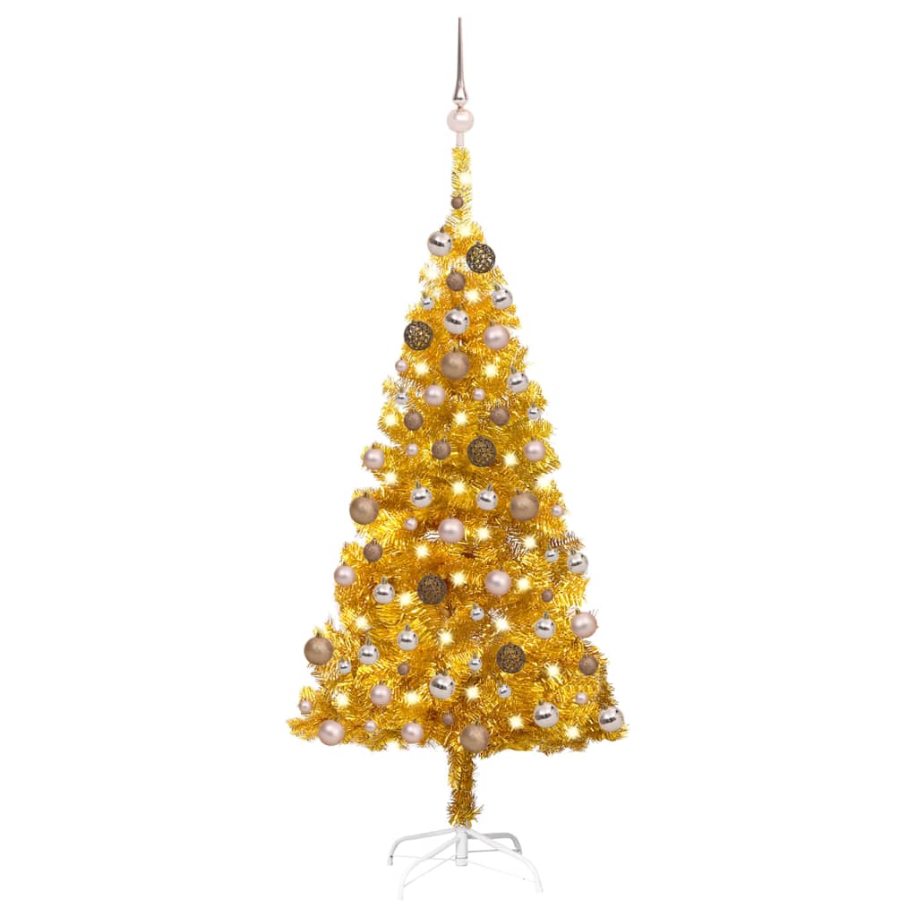 vidaXL Dirbtinė Kalėdų eglutė su žaisliukais, auksinė, 120cm, PET