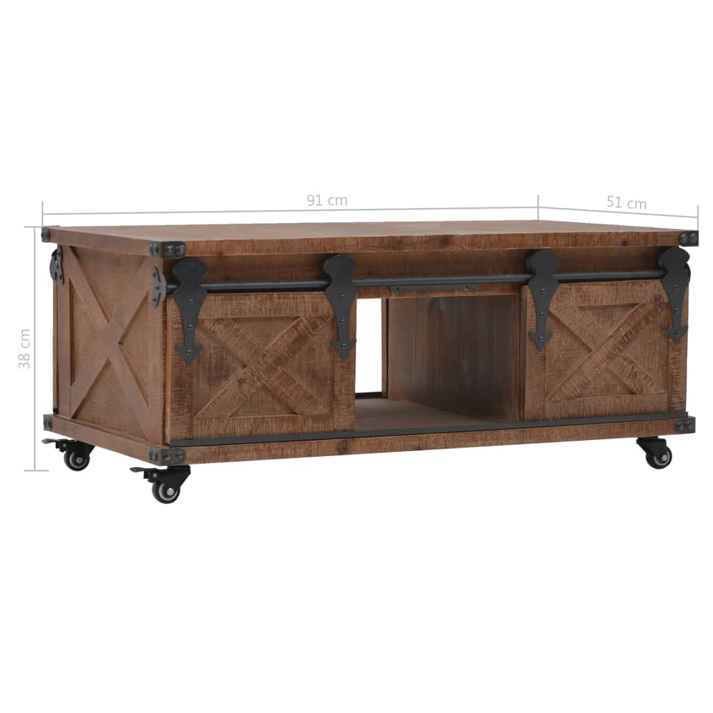vidaXL Kavos staliukas, eglės medienos masyvas, 91x51x38cm, rudas
