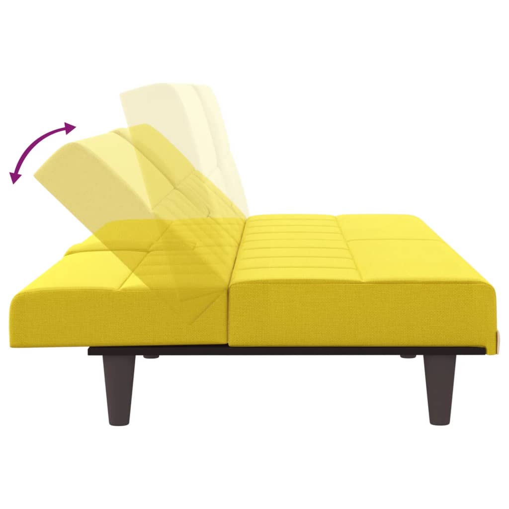 vidaXL Sofa-lova su puodelių laikikliais, šviesiai geltona, audinys