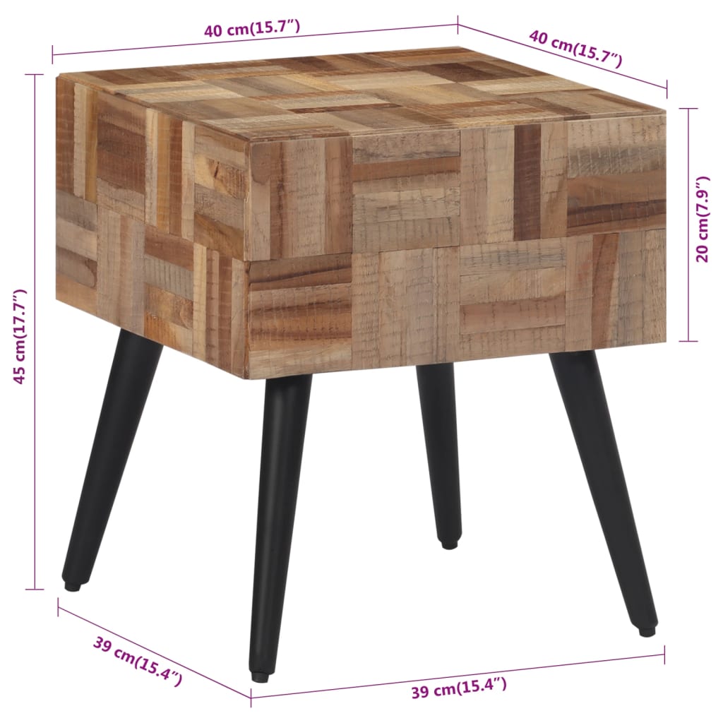 vidaXL Šoninis staliukas, 40x40x45cm, perdirbta tikmedžio mediena