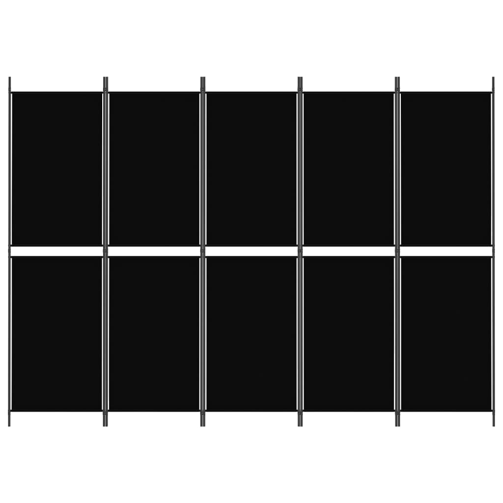 vidaXL Kambario pertvara, 5 dalių, juodos spalvos, 250x180cm, audinys