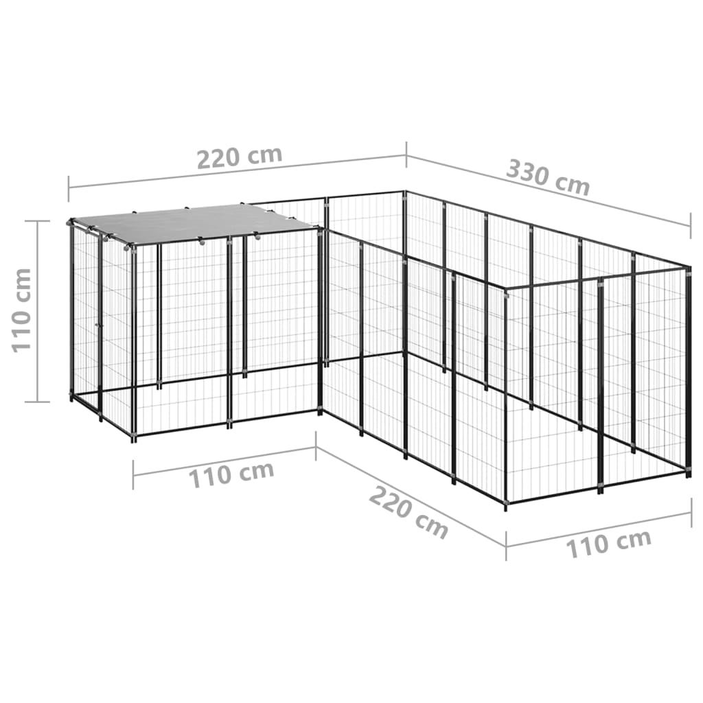 vidaXL Voljeras šunims, juodos spalvos, 4,84 m², plienas