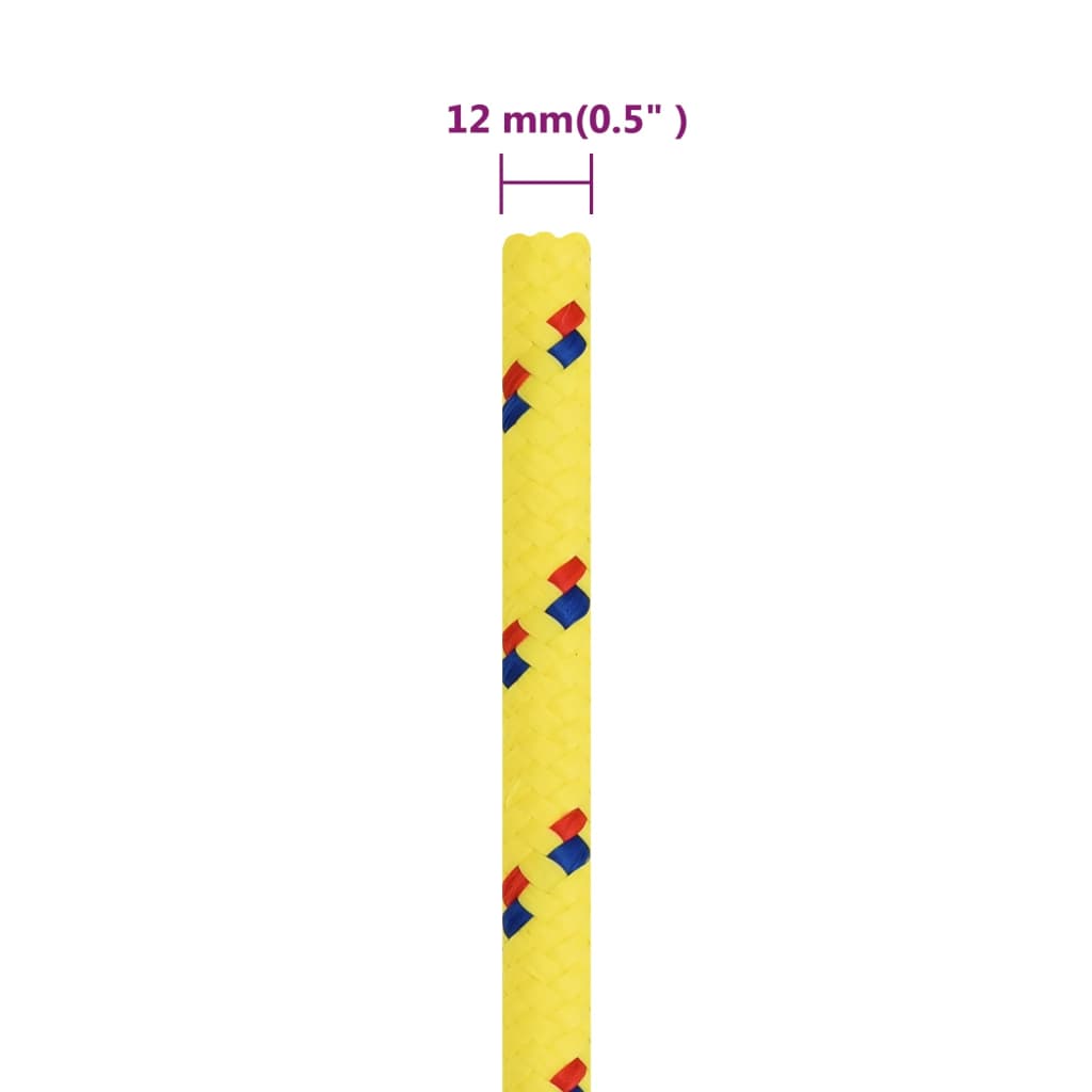 vidaXL Valties virvė, geltonos spalvos, 12mm, 25m, polipropilenas
