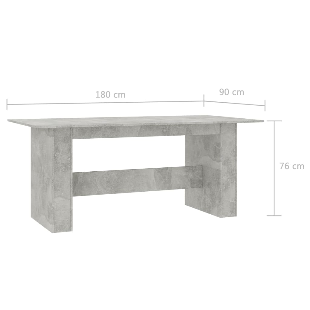 vidaXL Valgomojo stalas, betono pilkas, 180x90x76cm, apdirbta mediena