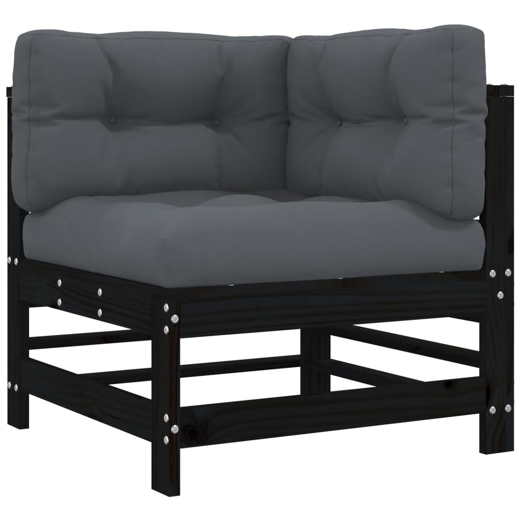 vidaXL Kampinės sofos dalys su pagalvėlėmis, 2vnt., juodos, pušis