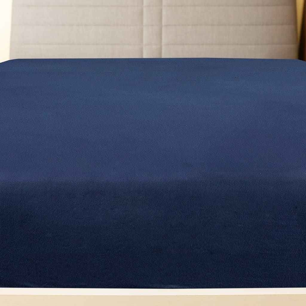 vidaXL Trikotažinė paklodė su guma, mėlyna, 140x200cm, medvilnė