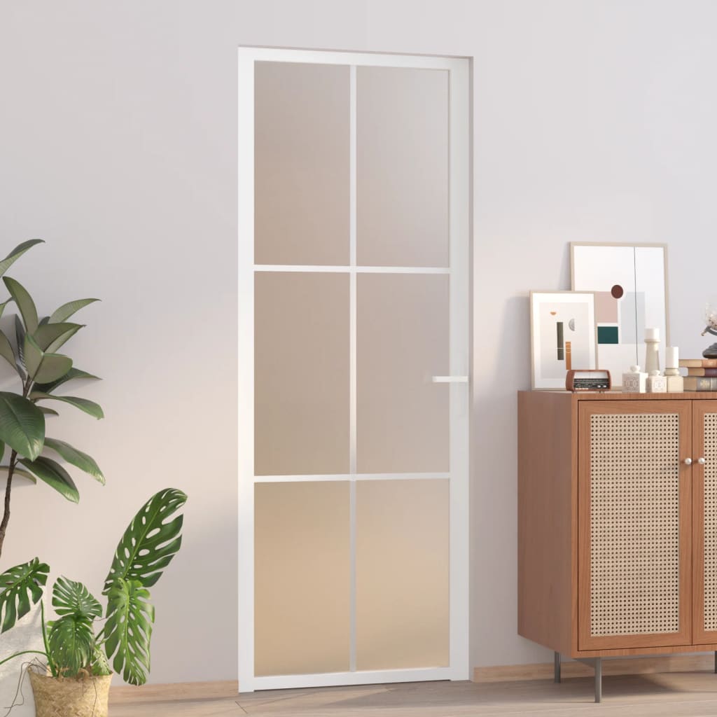 vidaXL Vidaus durys, baltos, 76x201,5cm, matinis stiklas ir aliuminis