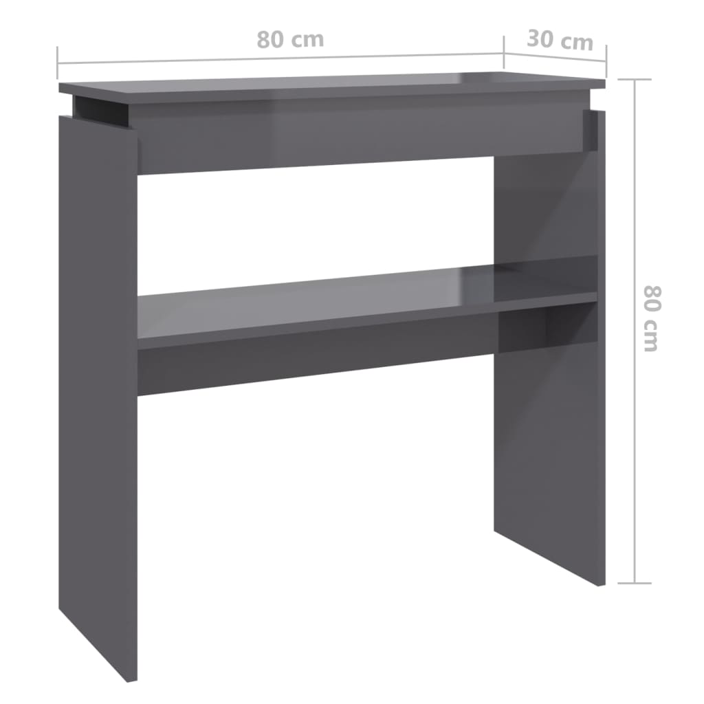 vidaXL Konsolinis staliukas, pilkas, 80x30x80cm, MDP, labai blizgus